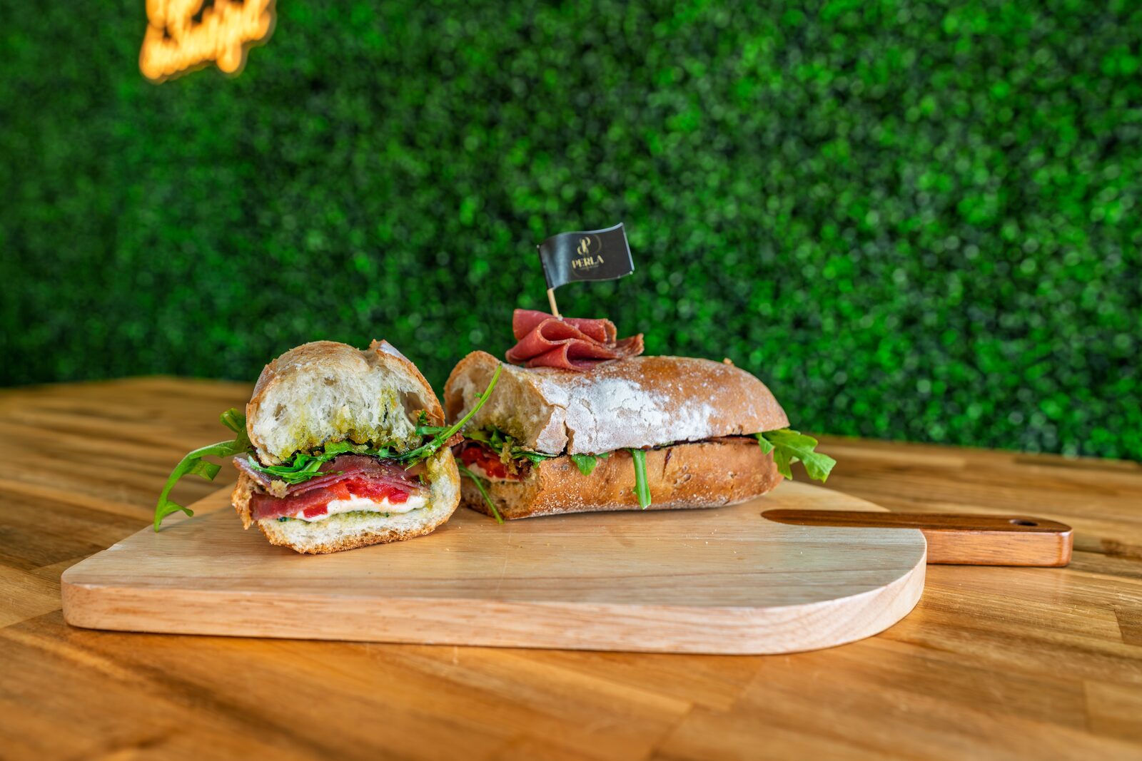Perla branded panini sandwich